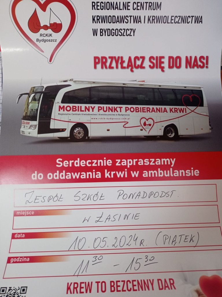 Plakat - zapraszamy do oddania krwi